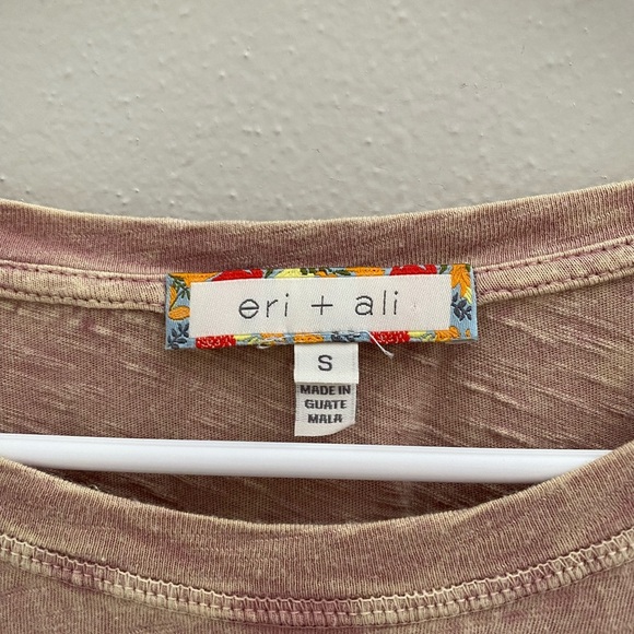 Anthropologie Eri + Ali Pink Bleached Long Sleeve Peplum Top Size Small - Picture 3 of 4